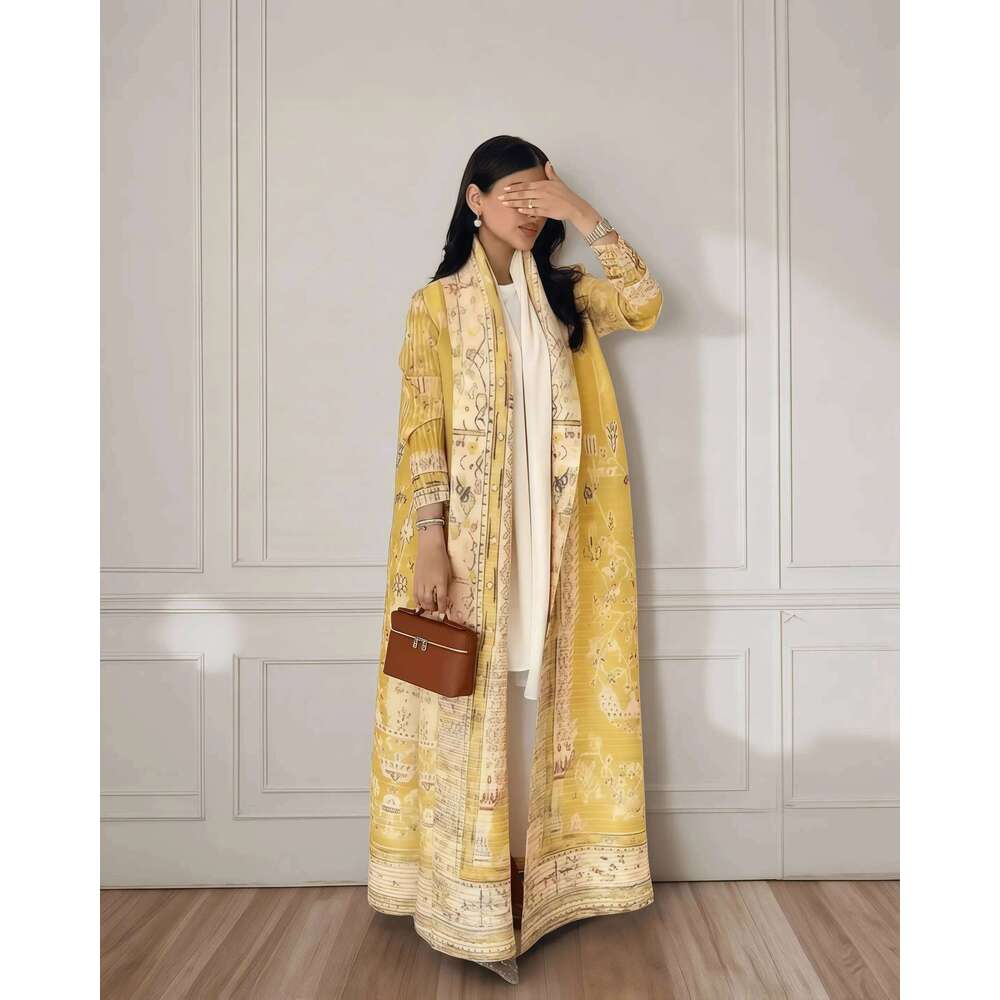 YUDX Miyake Pleated Print Foldable Collar Women's Long Sleeve Robe 2024 New Winter Original Design Fashion Cardigan Coat