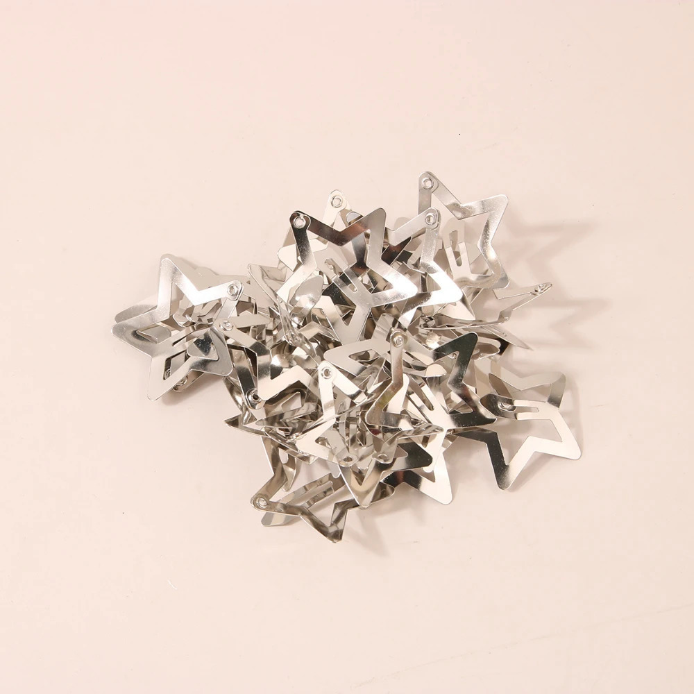 50PCS/lot Silver Star Hair Clips for Girls Filigree Star Metal Snap Clip Women Simple BB Hairpins Barrettes Hair Accessories 250716