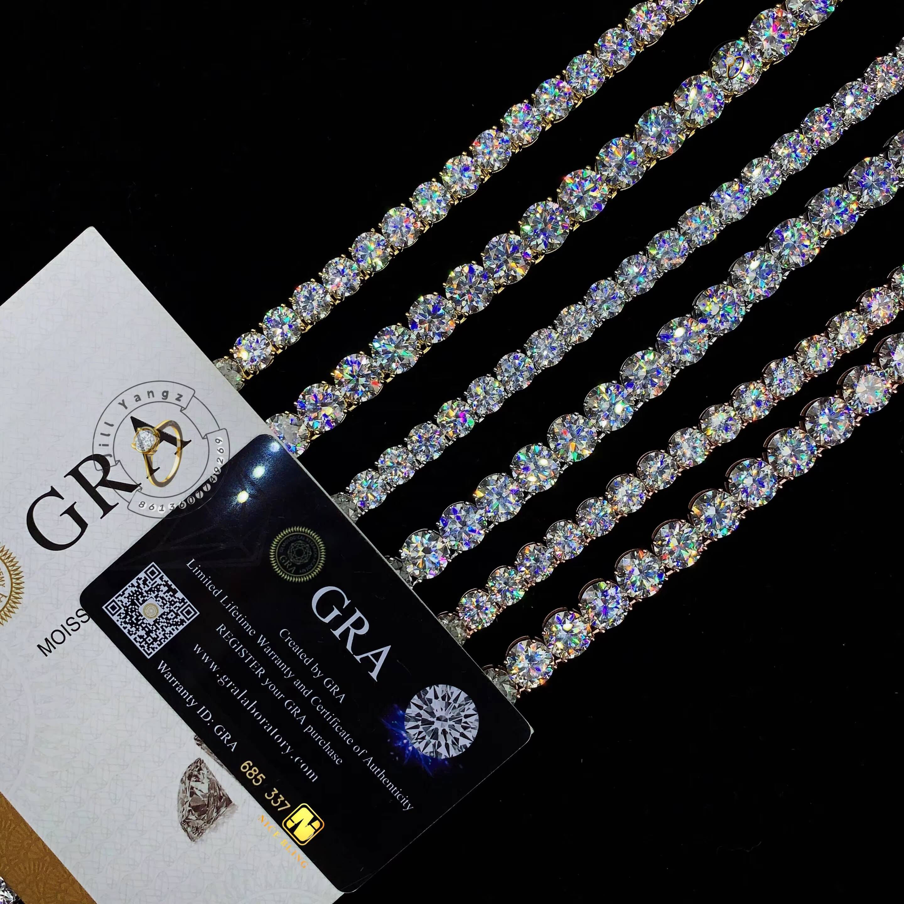 Luxury Blinding Flash 8mm 10mm BIG Stone Moissanite Tennis Chain Necklace Manufacturer 18k Gold Plated Necklace S925 Hip Hop