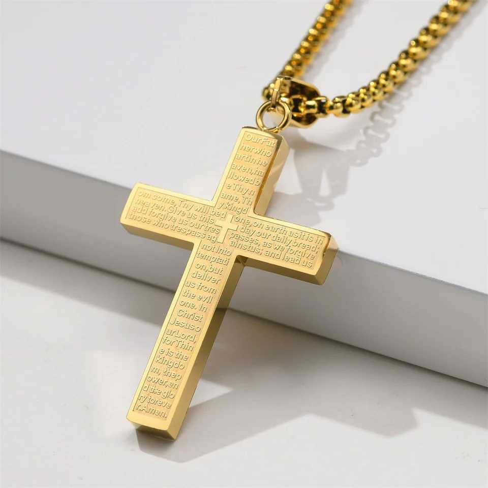 Stainless Steel The Lords Prayer Cross Pendant Necklace For Men Women Christian Prayer Jewelry Accessories XJ250717