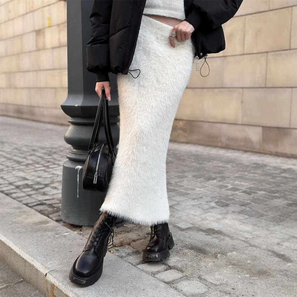 Knitted Fuzzy Autumn Winter New Long Ins Warm Skirt For Women B5