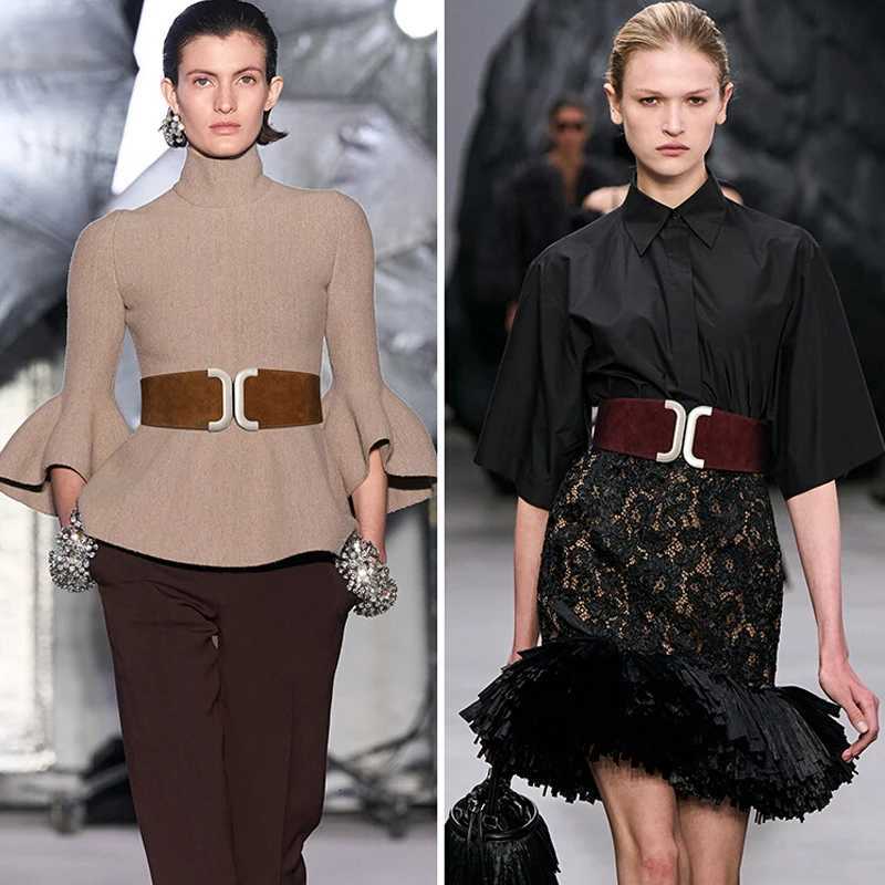 New Womens Suede Elastic Belt Wide Stretchy Belt Vintage Sliver Buckle Belts Fashion High Waist Belts W250717