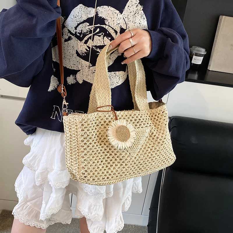 MOODS 2025 Summer Beach Straw Top-handle Bags For Women Handmade Woven Design Shoulder Crossbody Satchel Bag With Flower Pendant Z250717