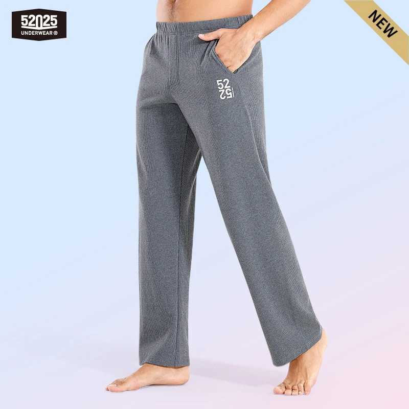 52025 Mens Organic Cotton Pants - Comfortable Lounge Sweatpants for Home Leisure. Soft Breathable and Thick Striped Pants W250717