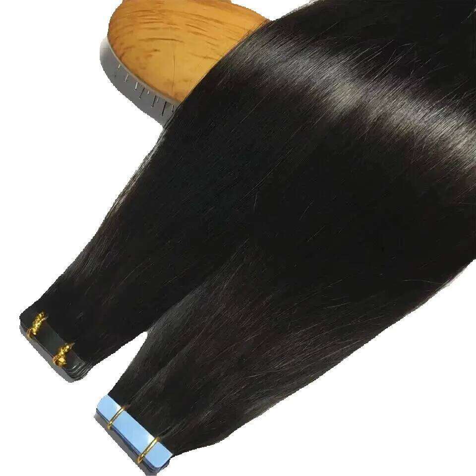 Tape In 100% Real Remy Brazilian Human Hair Straight Extensions Skin Weft Adhesive Glue On Salon Quality For Woman