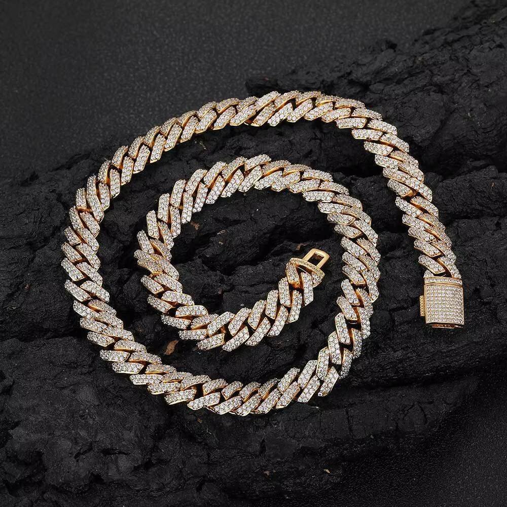 Vintage Custom Hip Hop Moissanite Full Diamond Big Cuban Link Necklace Zircon CZ Chains for Men Cadenas Cubanas