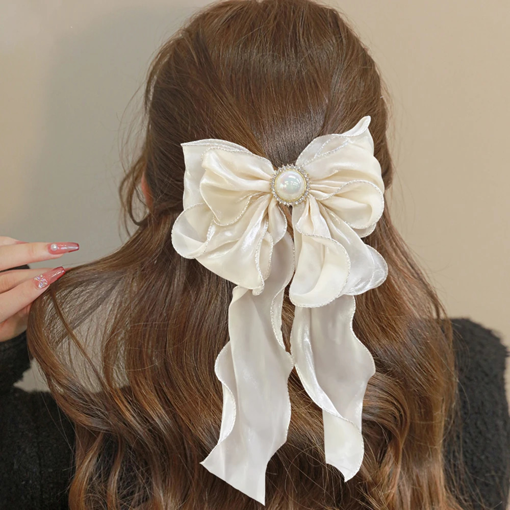Triple-Layer Bow Hair Clips Girls Pearl Rhinestone Spring Clips Hairpin For Women Holiday Fashion Ponytail Hair Accessories 250716