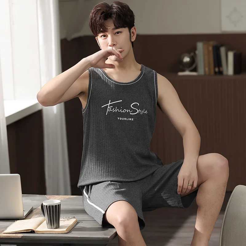 2025 New Style Mens Pajamas Set Summer Thin Cotton Male Pajamas Sets Vest Sleepwear Sleeveless Tops + Shorts 2pcs/set L-XXXXL W250717