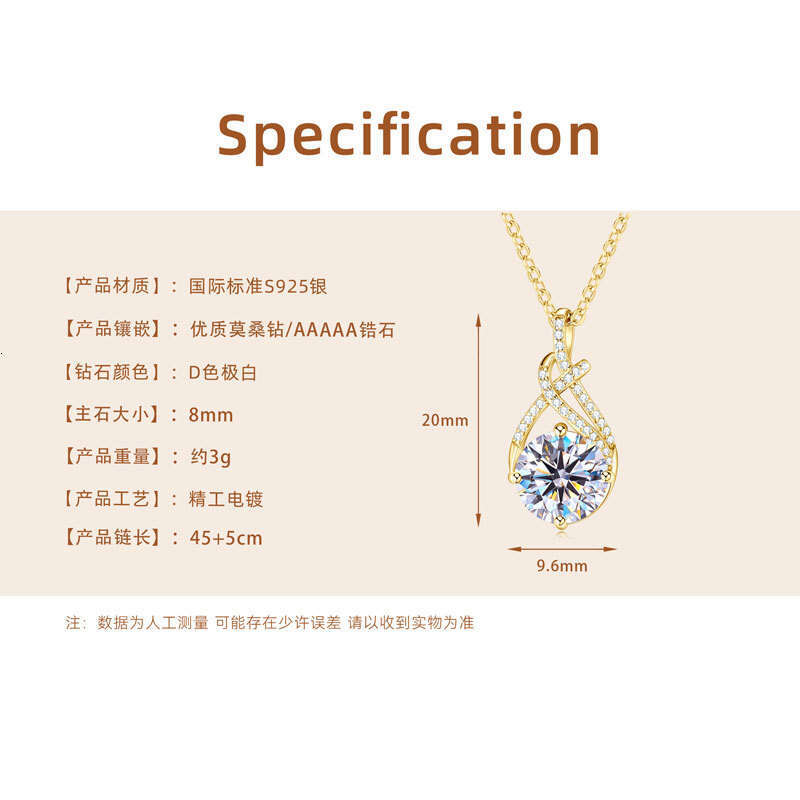 Live Knot Twist Pendant Women 2 fashion Moissanite Elegant Versatile Sterling Sier Clavicle Chain Cde