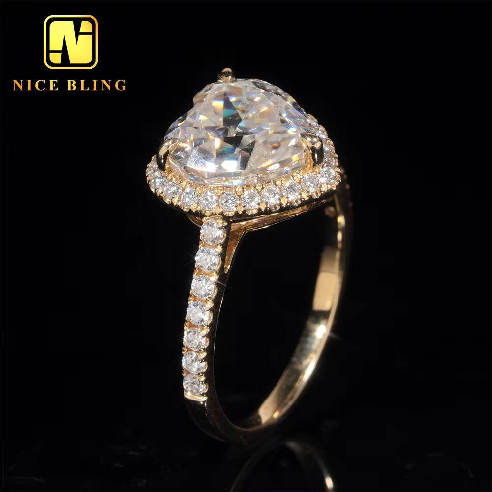 Custom Pass Diamond Tester Wedding Ring Moissanite 14K Gold Heart Cut Ring Moissanite Engagement Ring for Women Men