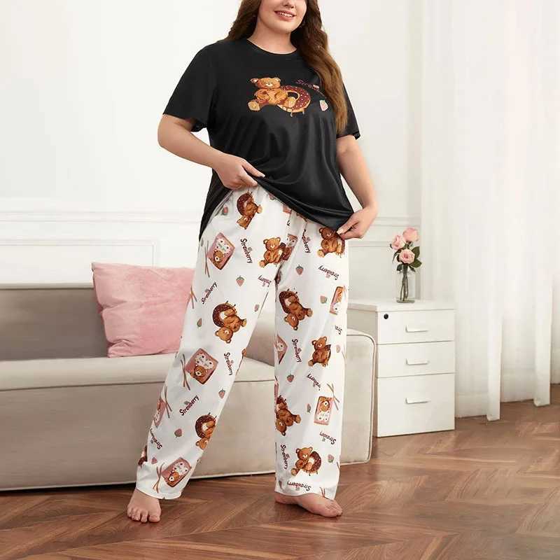 Plus Size Womens Sleepwear Set Cartoon Printed Sleepwear Smooth And Soft Short Sleeved T-shirt Long Pants Sleepwear W250717