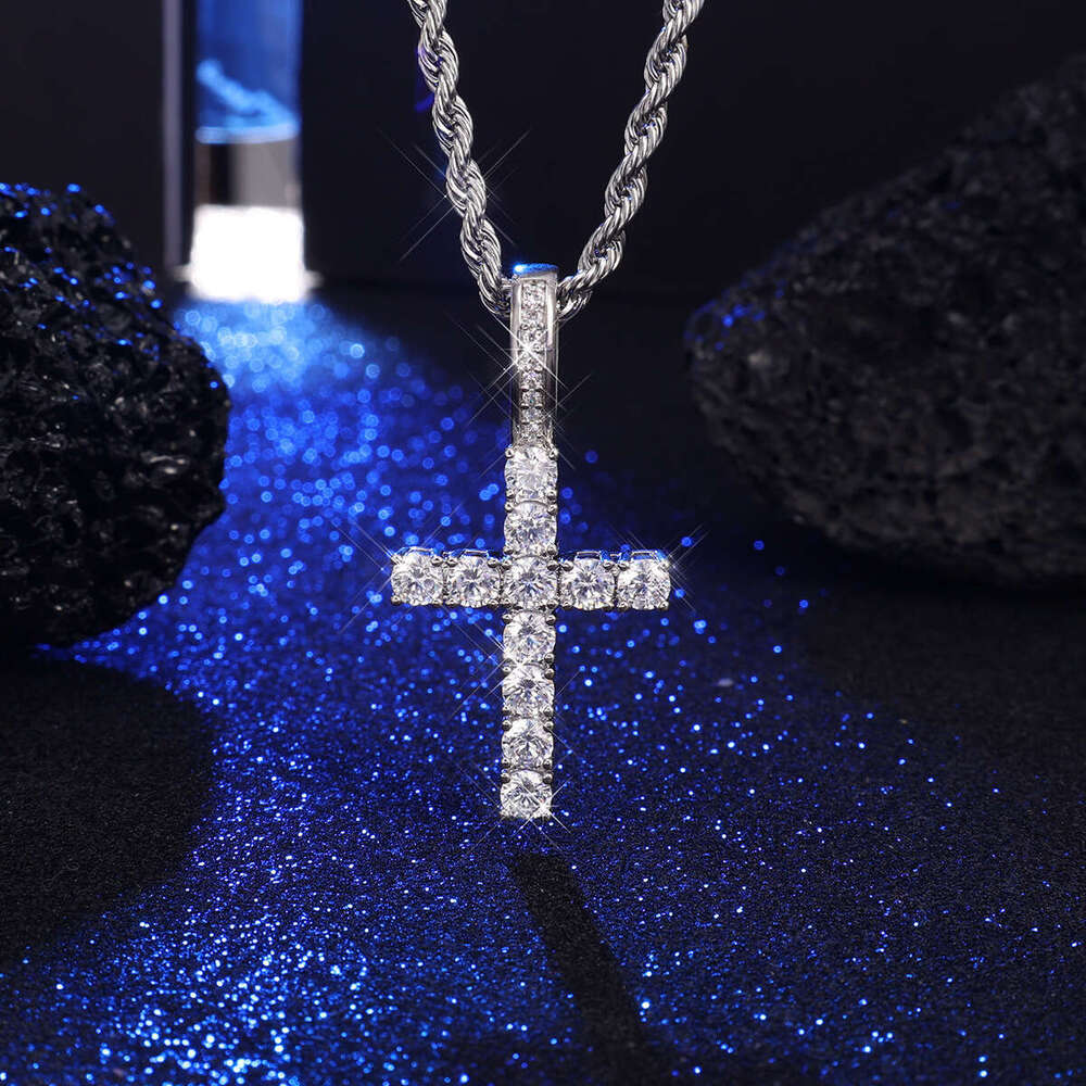 Full Cross Pendant Fashion Creative Personality Square Dia Alloy Braided Chain Necklace