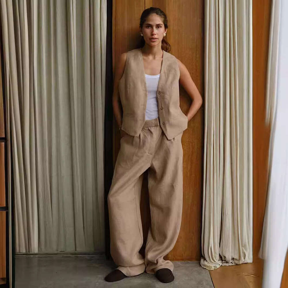 Summer New Women's Elegant Commuter Straight Casual Floor-Length Cotton Linen Pants B5