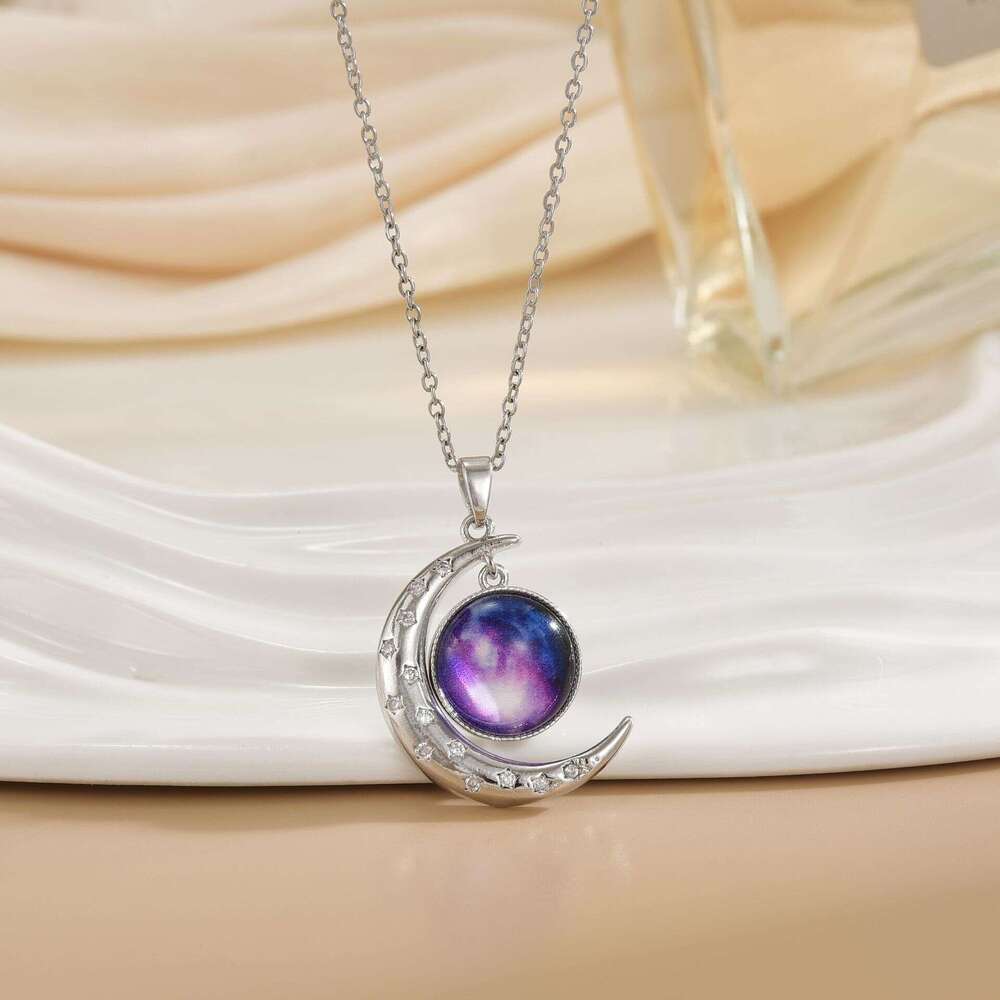 Galaxy Starry Sky Moon Pendant For Women Versatile Fashion Trend Titanium Steel Collarbone Chain Necklace 145