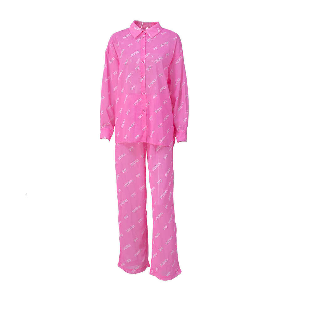 Printed Chiffon Long Pants Spring Summer New Sun Protection Shirt Set Casual Outfit For Women B5
