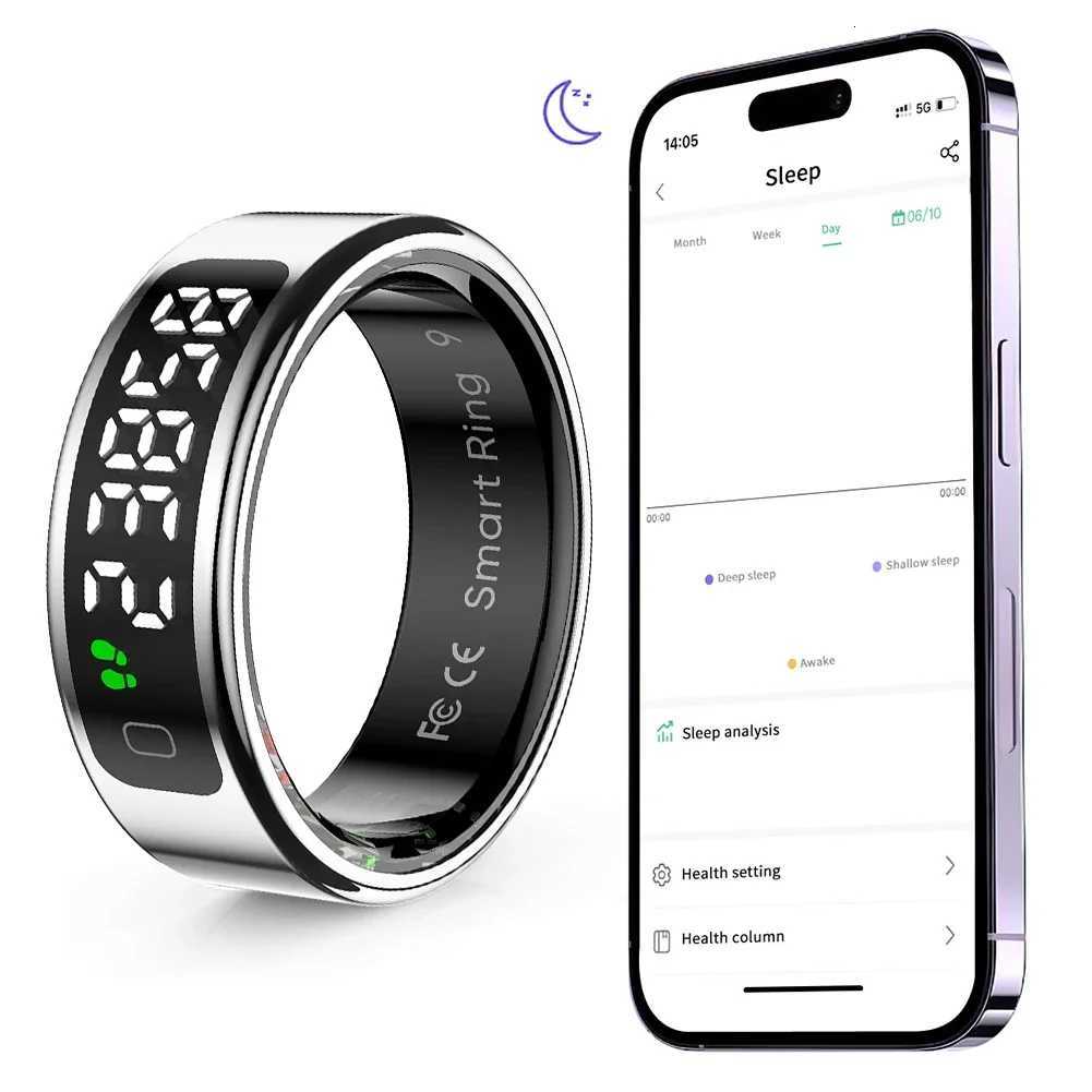 11 Smart Ring with Display Screen and Touch Fitness Sleep Monitor 5 ATM Waterproof Smart Ring Fitness Ring for Android IOS W250717