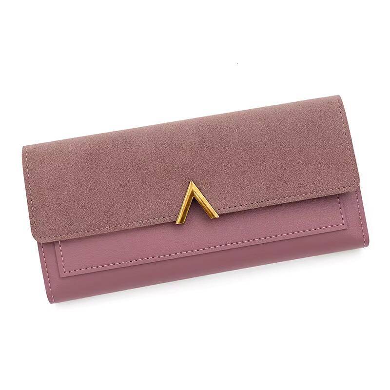 New Korean version womens long V-shaped buckle three fold wallet for women, hand-held bag, change card bag ddmynov