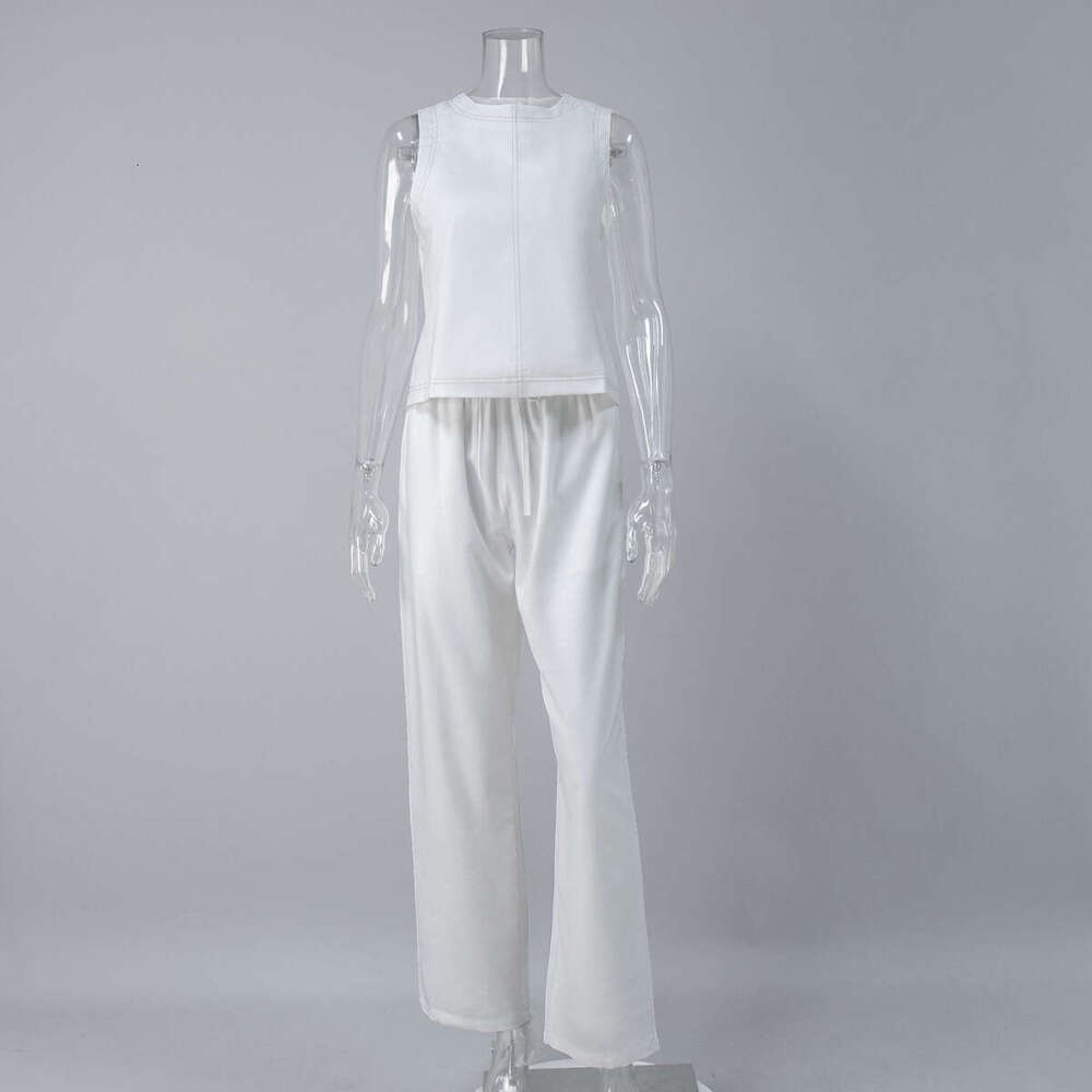 Cotton Linen And Spring Summer New Wide-Leg Pants Sleeveless Vest Casual Set For Women B5