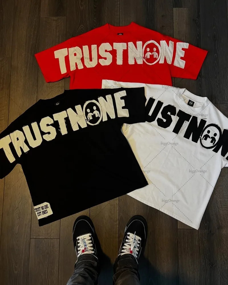 Trendy Casual Loose Letter T-shirt Men Street Hip-hop Fashion Cotton Retro Y2K Harajuku Oversized Top 250714