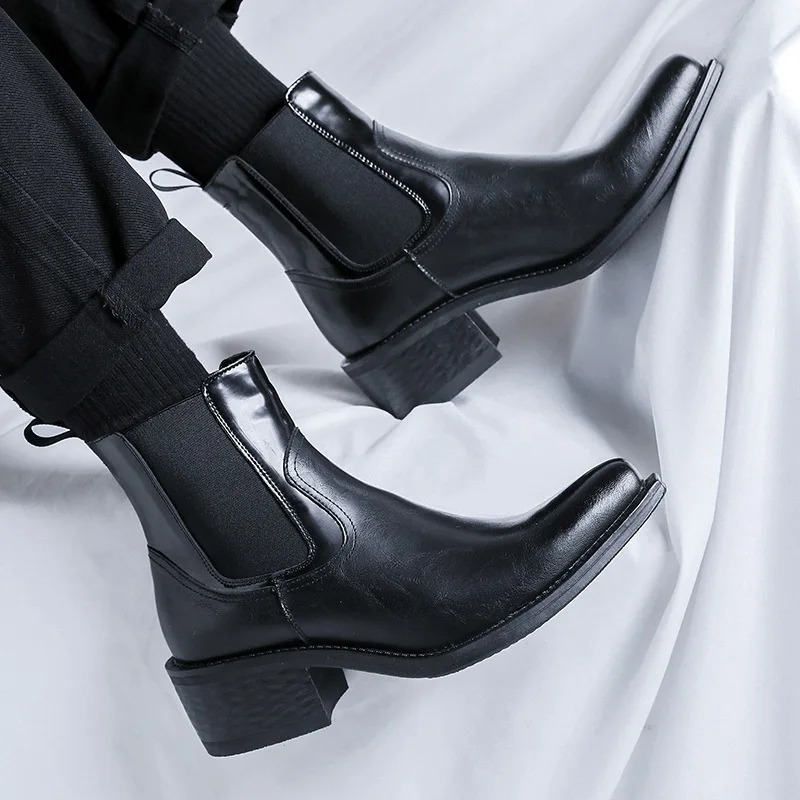 mens fashion punk goth cocked wizard boots pointed toe shoes cowboy ankle boot cool genuine leather chelsea botas mans 250715
