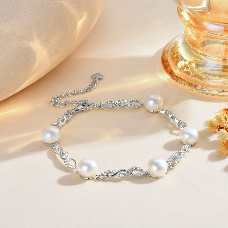 S Pure Sier Natural Freshwater Pearl Bun Beads Full Dia Light High-End Bracelet Women's Mother's Day Gift 11A