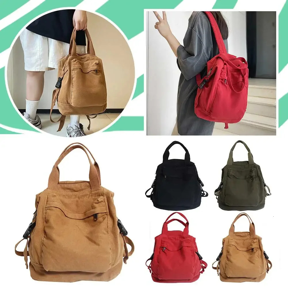 Canvas Backpack Vintage Commuting School Bag Solid Color Student Rucksack Aesthetic Hippie Y2K Backpack for Women 250714