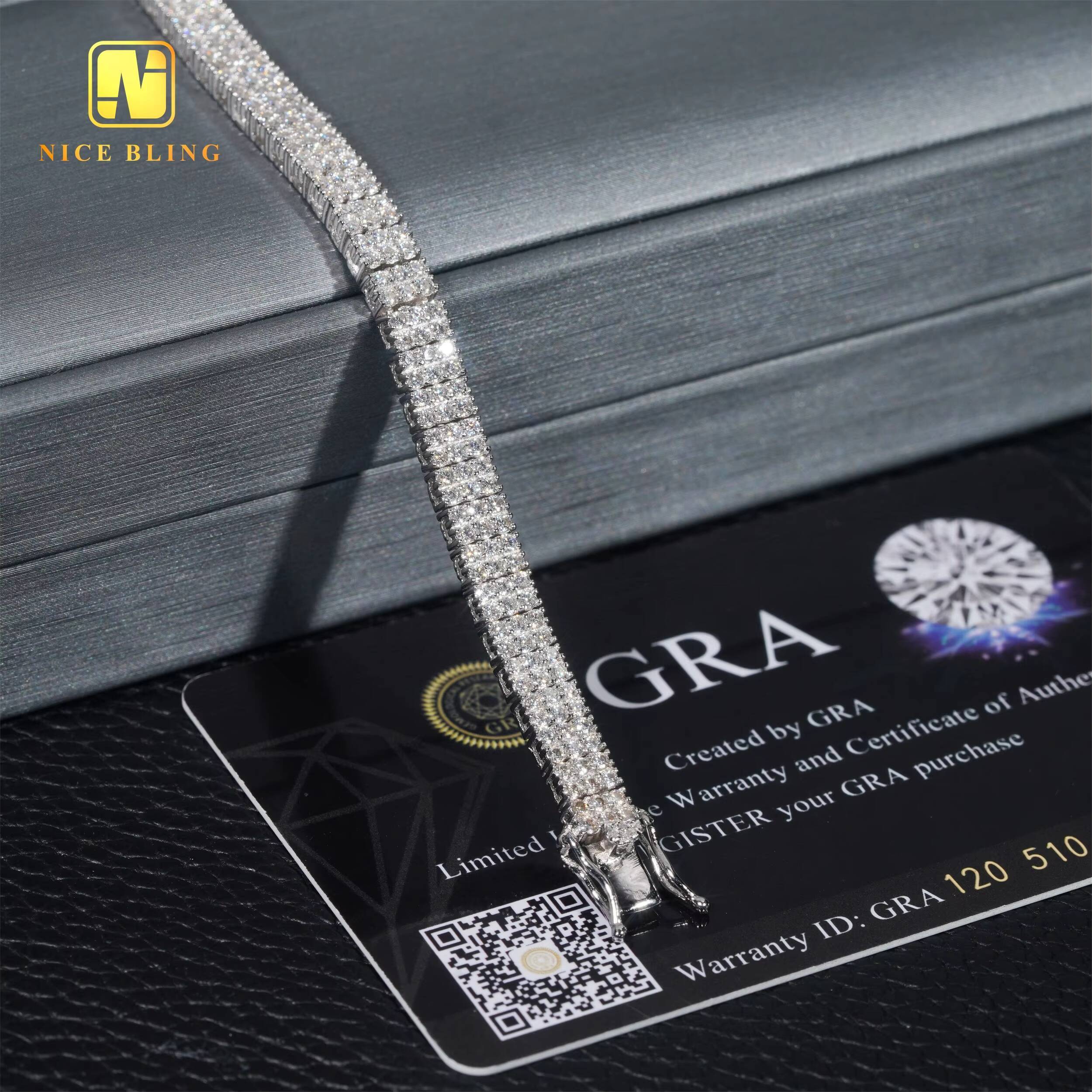 New Arrival 3 Rows Moissanite Tennis Bracelets White Gold Plated Hip Hop Fine Jewelry 925 Silver Diamond Tennis Chain Bracelets