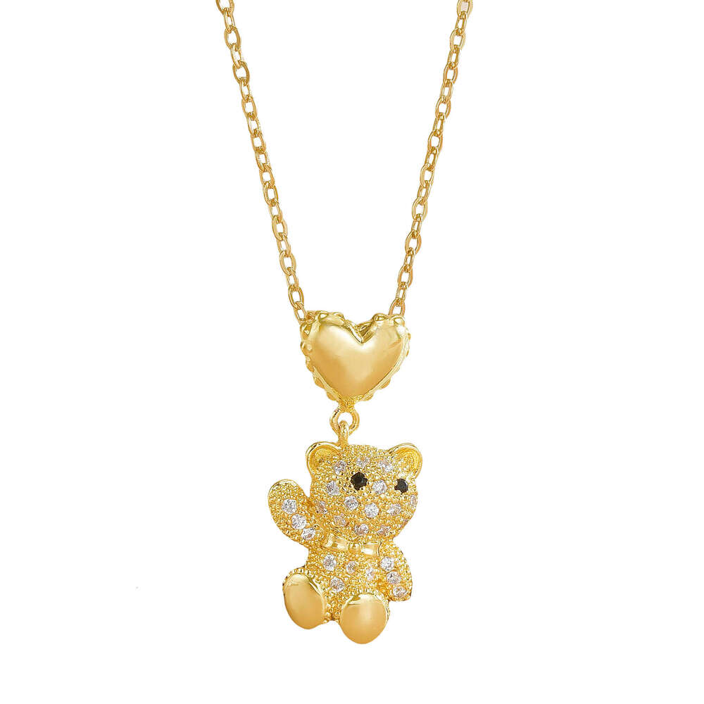 Necklace For Women, Elegant Full Dia Cute Bear Necklace, Ins Fashion, Japanese And Korean Style, Titanium Steel Collarbone Chain F5f
