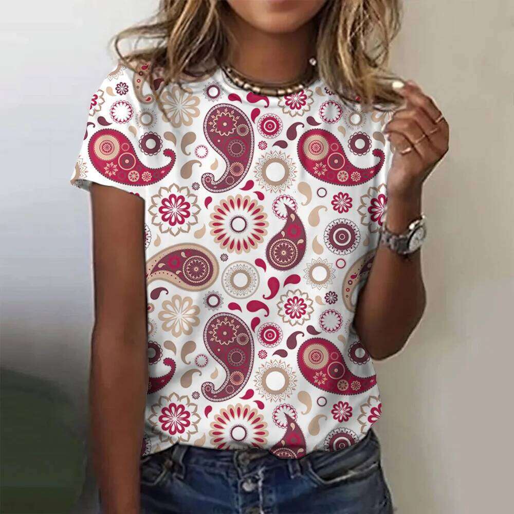 Vintage Print Top Women Short Sleeved Streetwear Summer Tee Women's Fashion Casual O Neck T Shirts Y2k Oversized Female Clothing