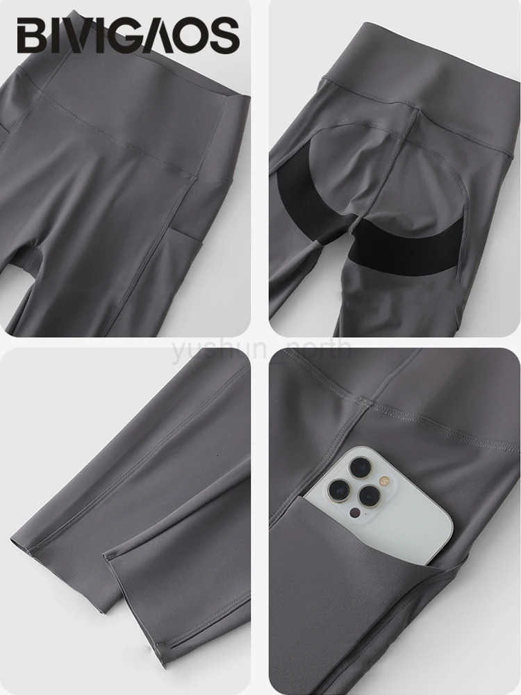 Bivigaos Summer Pocket High Waist Sharkskin Shorts Women Tight Butt Lifter Naked Feeling Sexy Sport Fitness Yoga Bicycle Shorts M250717