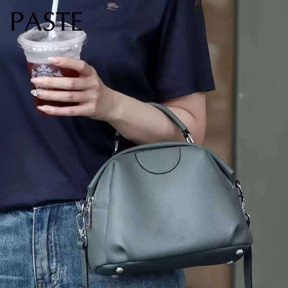 2025 New Green Apple Shape Medium Casual Tote Natural Cowhide Leather Women Shoulder Bag Daily-Use All-Match Handbag Dropship