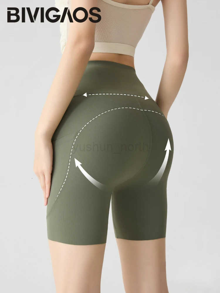 Bivigaos Summer Pocket High Waist Sharkskin Shorts Women Tight Butt Lifter Naked Feeling Sexy Sport Fitness Yoga Bicycle Shorts M250717