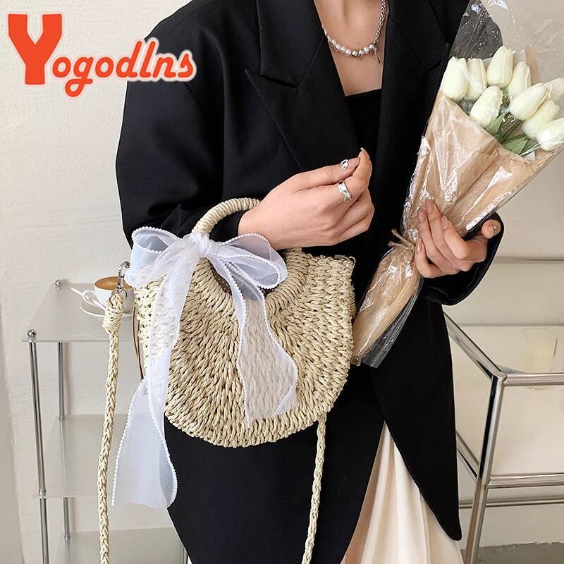 Yogodlns Straw Bags Women Summer Hand-Woven Rattan Handmade Woven Purse Wicker Beach Bag Bohemia Bali Handbag bolsos mimbre