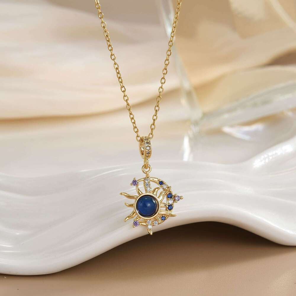Gold-Plated Copper Opal Temperature-Sensitive Sun And Moon Pendant Micro-Paved Zirconia Titanium Steel Necklace 862