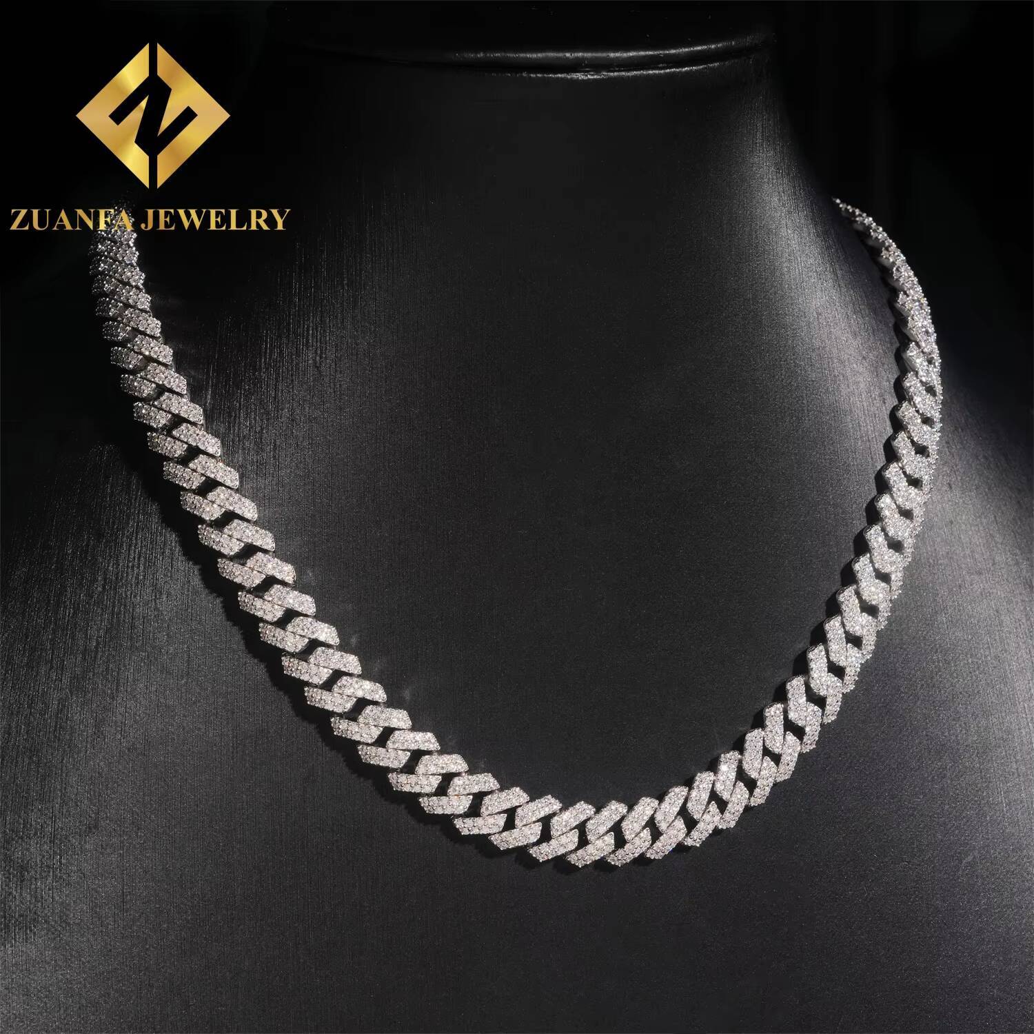 Pass Diamond Tester Fire Jewelry Fashion Hip Hop Style 10mm Cuban Link Chain Necklace 925 Sterling Silver Moissanite