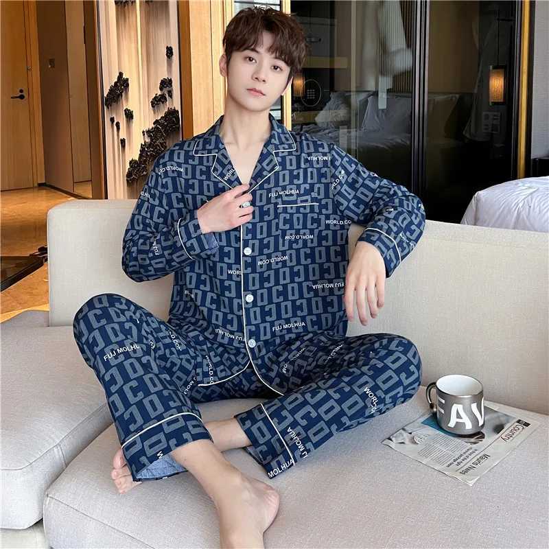 New Long-sleeved Cotton and Silk Pajamas Mens Spring and Autumn Simple High-end Thin Mens Summer Lapel Loungewear Suit W250717
