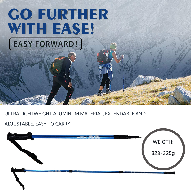 OKHEALING Aluminum Alloy Trekking Poles Telescoping Lightweight Walking Cane Portable Walking Stick with Rubber Handle for Off-road, Camping, Backpack