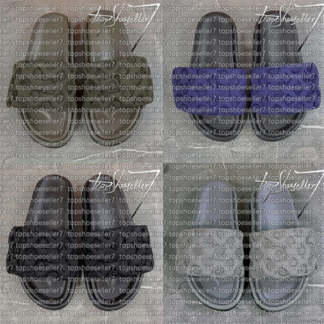 Designer Slippers Pool Pillow Slides Summer Cotton Fabric Leather Casual Shoes Man Black Scuff Flat Sandals Mules Sunset Padded Women Fashion 35-45