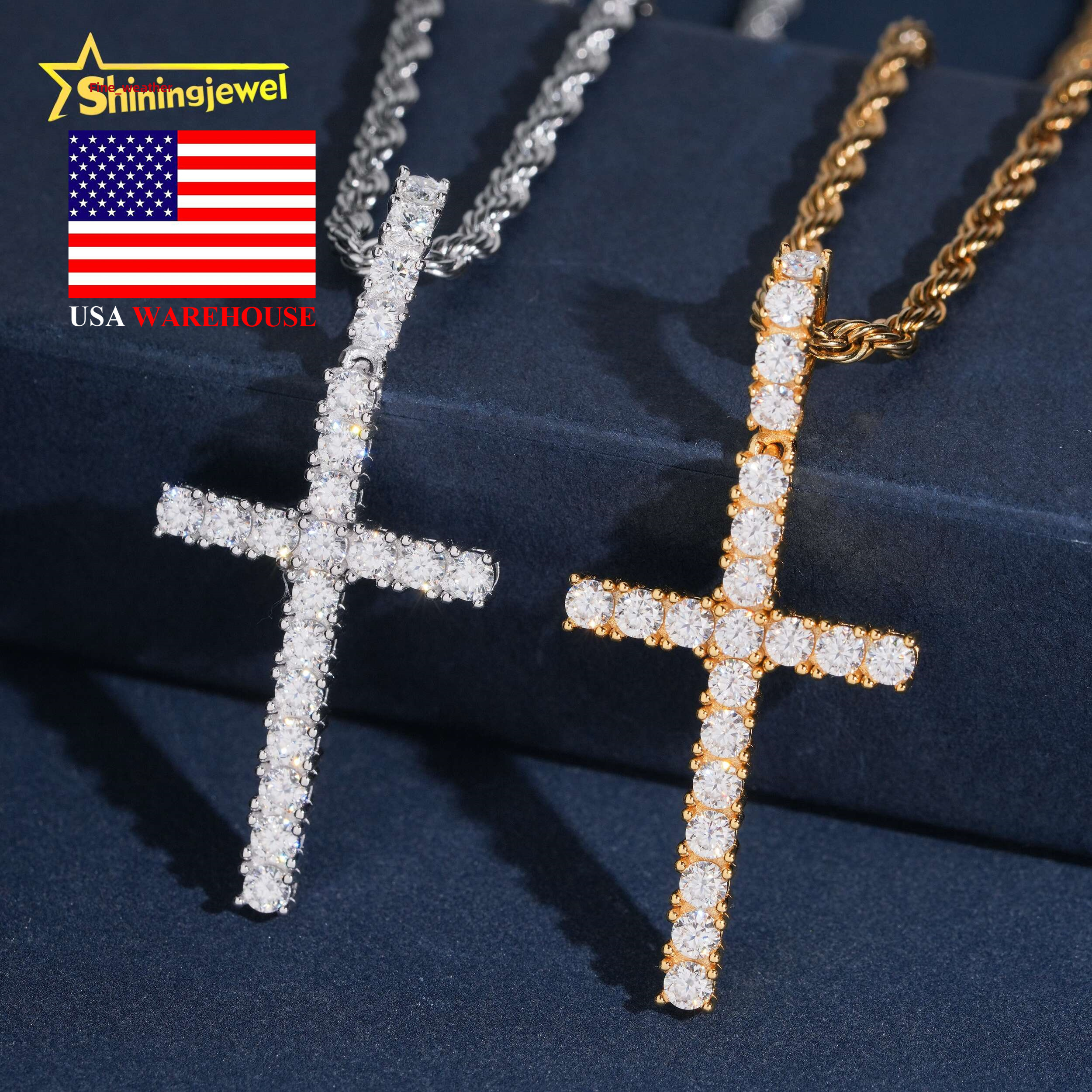 USA Stock Ready Shipping Classic Cross Moissanite Hip Hop Pendant Solid 925 Silver Hip Hop Jewelry Moissanite Pendant Charm