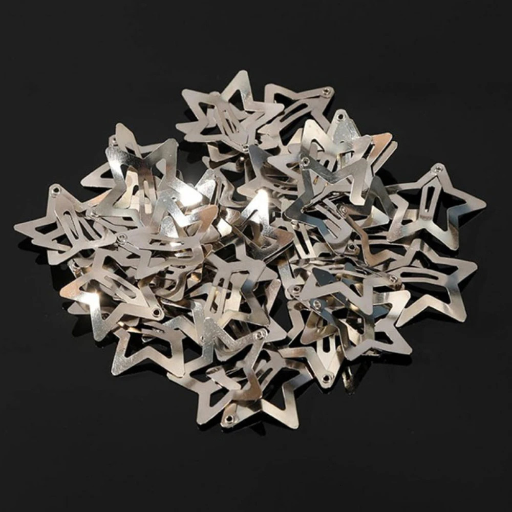 50PCS/lot Silver Star Hair Clips for Girls Filigree Star Metal Snap Clip Women Simple BB Hairpins Barrettes Hair Accessories 250716