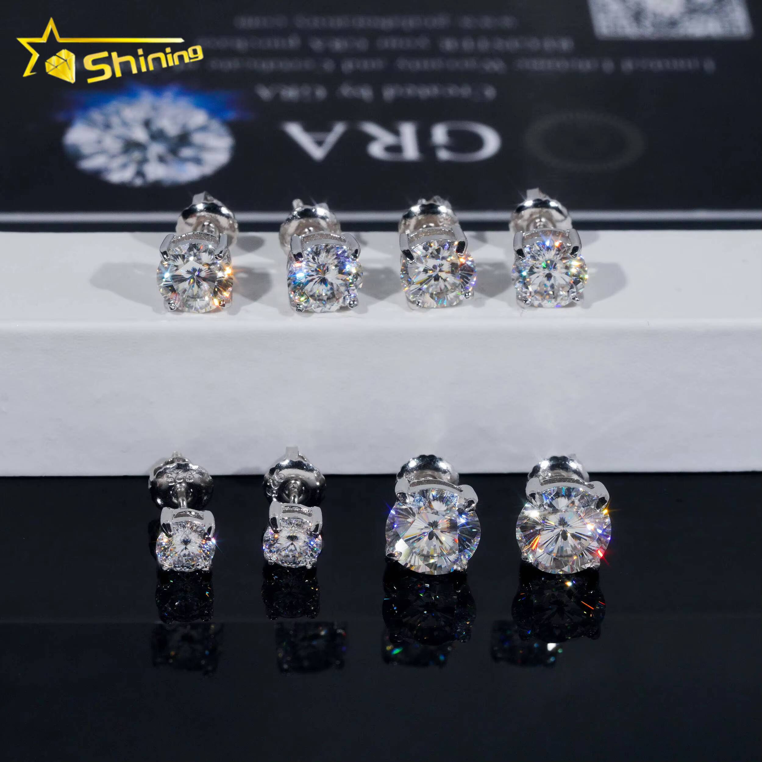 Ready to Ship Sterling Silver 925 Cherry Blossom Cut Moissanite Earrings Women Fashion VVS Round Shape Diamond Ear Studs