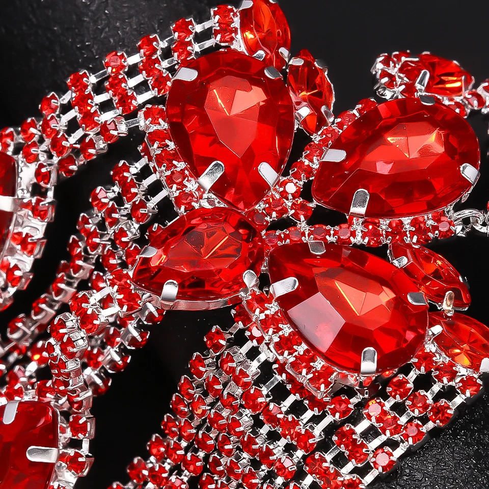 Stonefans Red Tassel Earrings Long Dangle Sparkly Elegant for Women Bohemian Exaggerated Jewelry Crystal Accessories Gift 250716