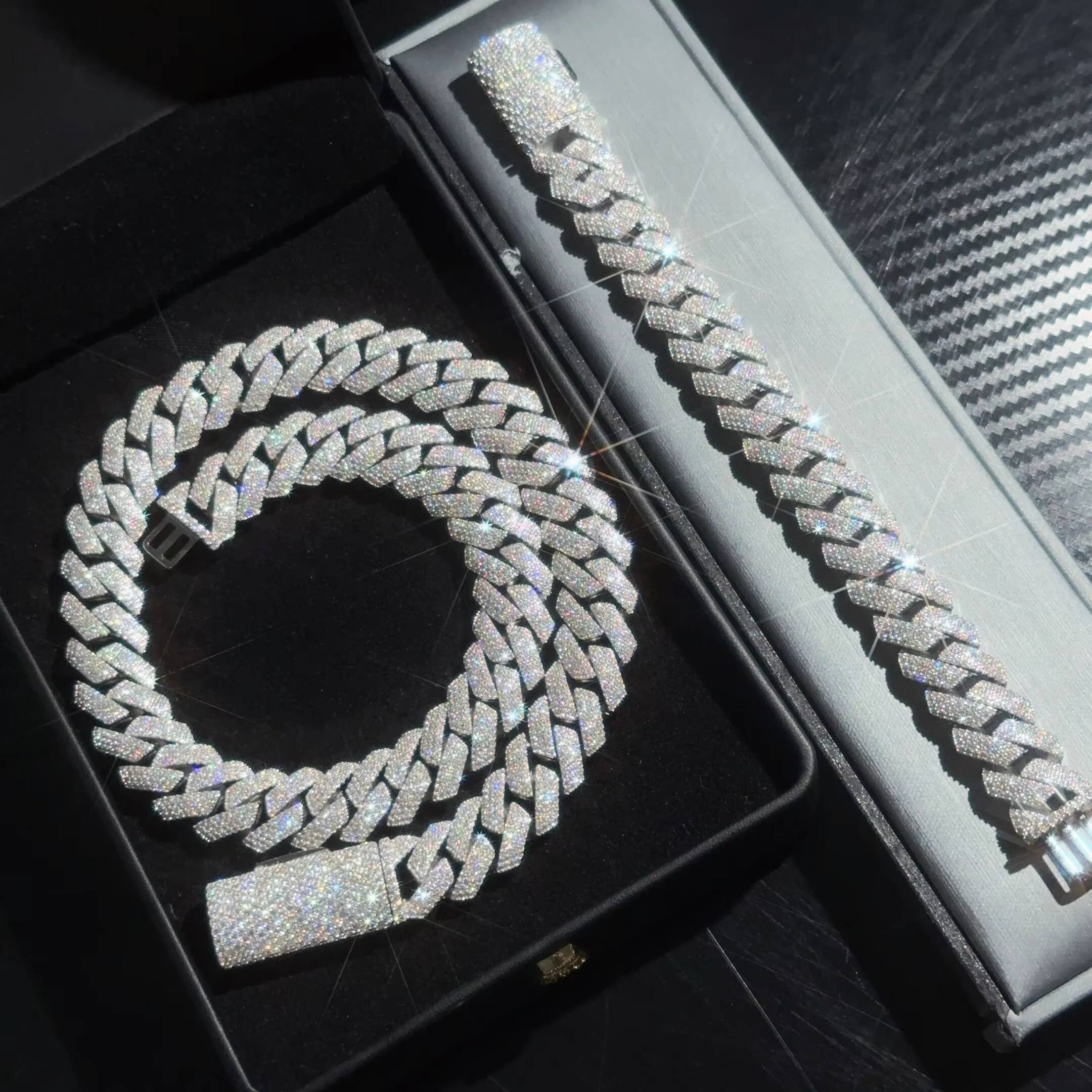 High Quality Hip Hop Jewelry 4 Row 15mm Lab Moissanite Cuban Link Chain for Men 925 Sterling Silver Iced Out Maimi Cuban Chain