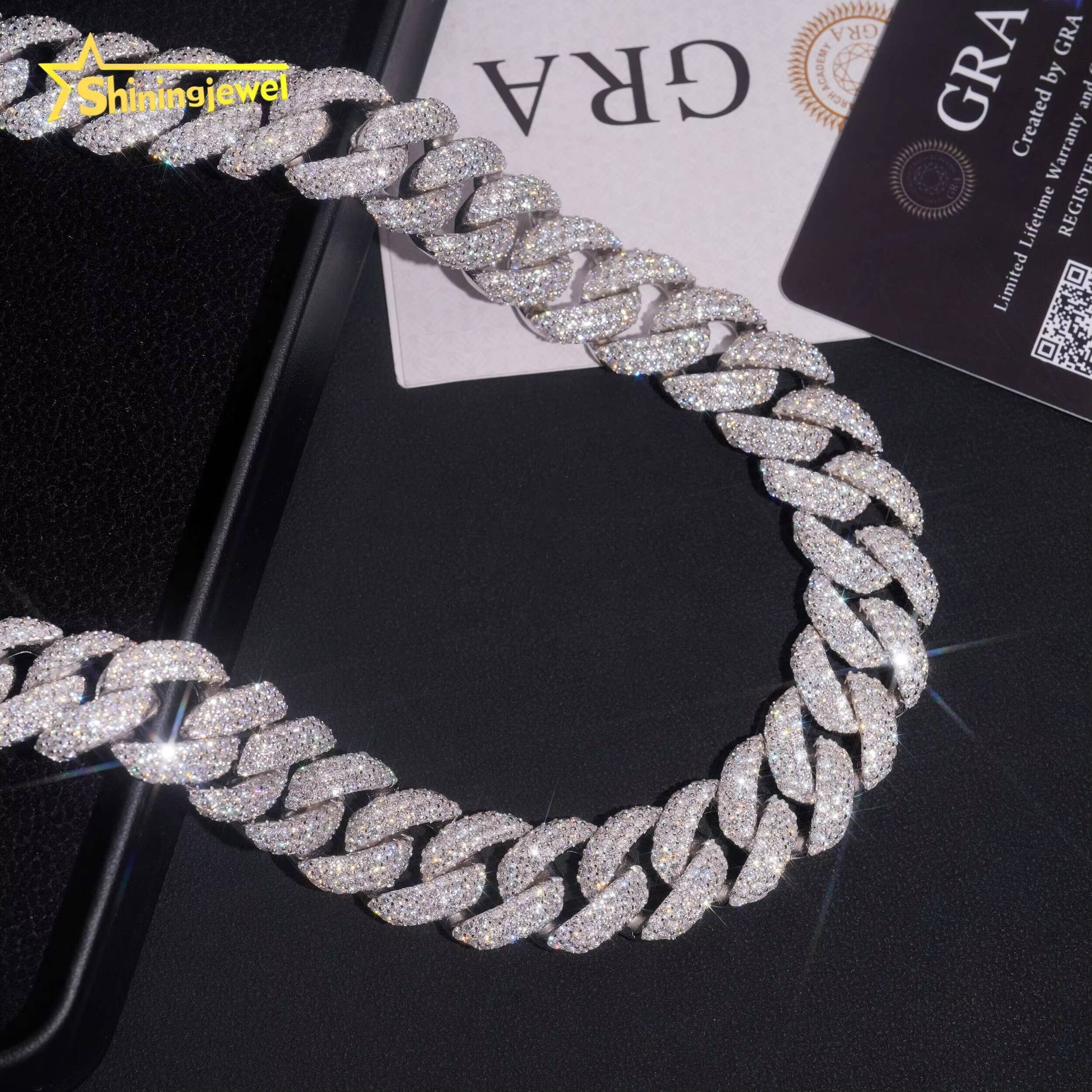 GRA Certificate High Quality 18mm Solid 925 Sterling Silver Moissanite Diamond Hip Hop Cuban Link Chains Necklace