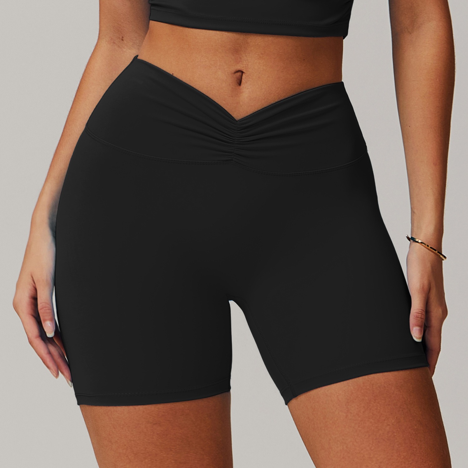 High-Waist Pleated Yoga Pants with Belt-Hugger Design - Peach butt Shorts for Sports & Fitness short