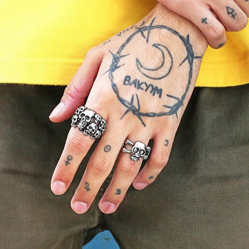 Retro Multiple Skulls Ring For Men Punk Gothic Rock Hiphop Open Ring Biker Accessories Unisex Handmade Jewelry Man Gift 250716
