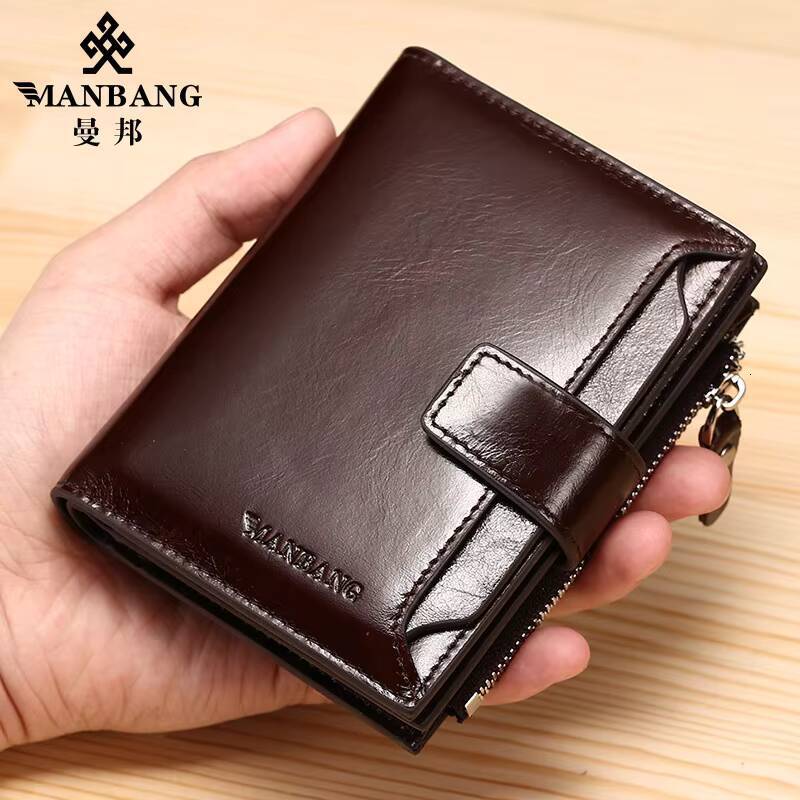 ManBang Brand Luxury Mens Wallet Genuine Leather Purse Vertical Drivers License First Layer Cowhide Multi-Function Card Bag ddmynov
