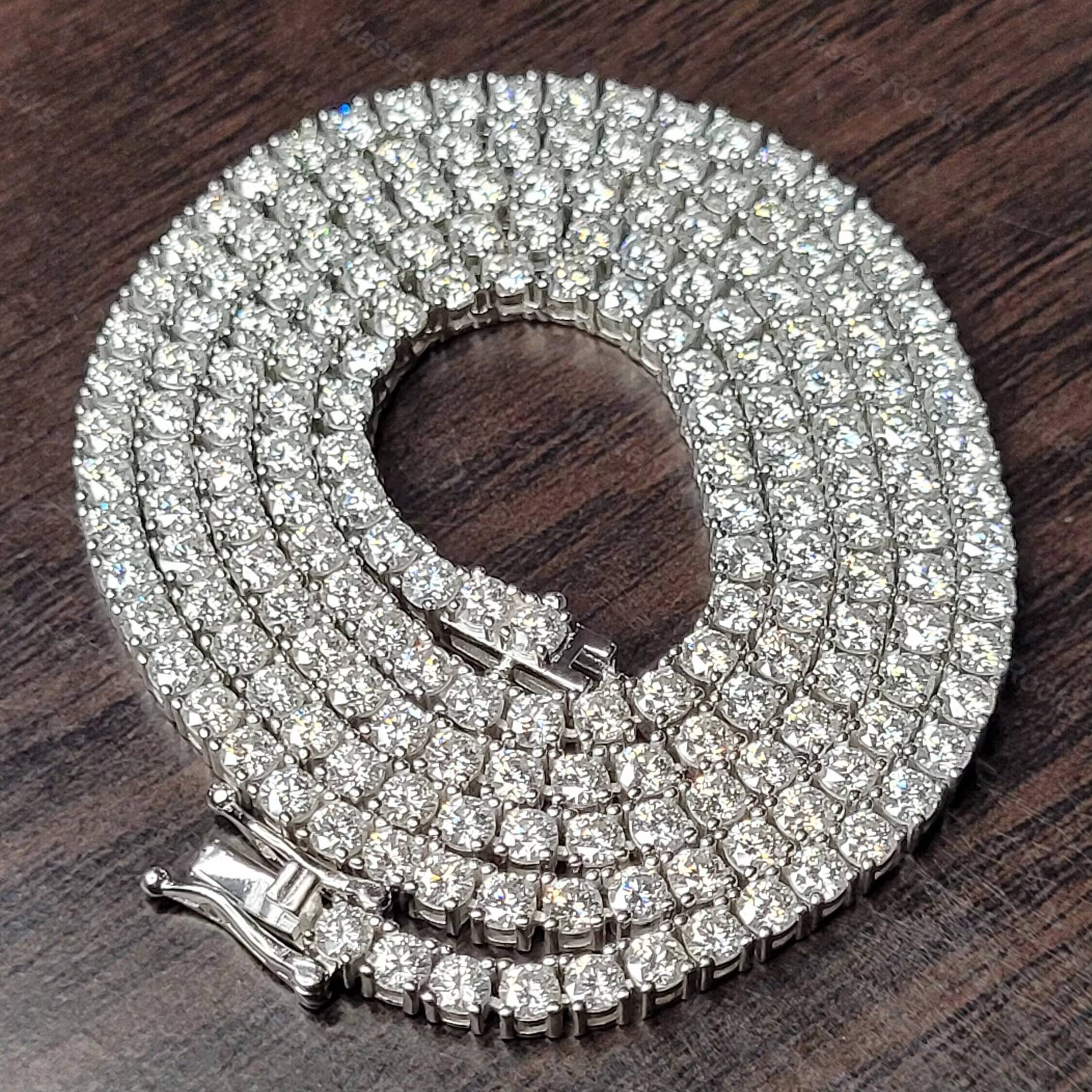 Hiphop Necklace 925 Sterling Silver 6mm Tennis Chain Necklace Sparkling Round Vvs Moissanite Tennis Chain