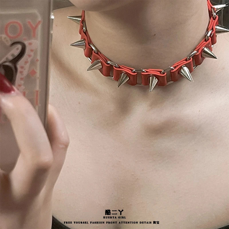 Riveted Leather Necklace Neck Jewelry Halloween Gothic Style Accessory Collarbone Chain Black Punk Collar Femme Neck Strap 250716