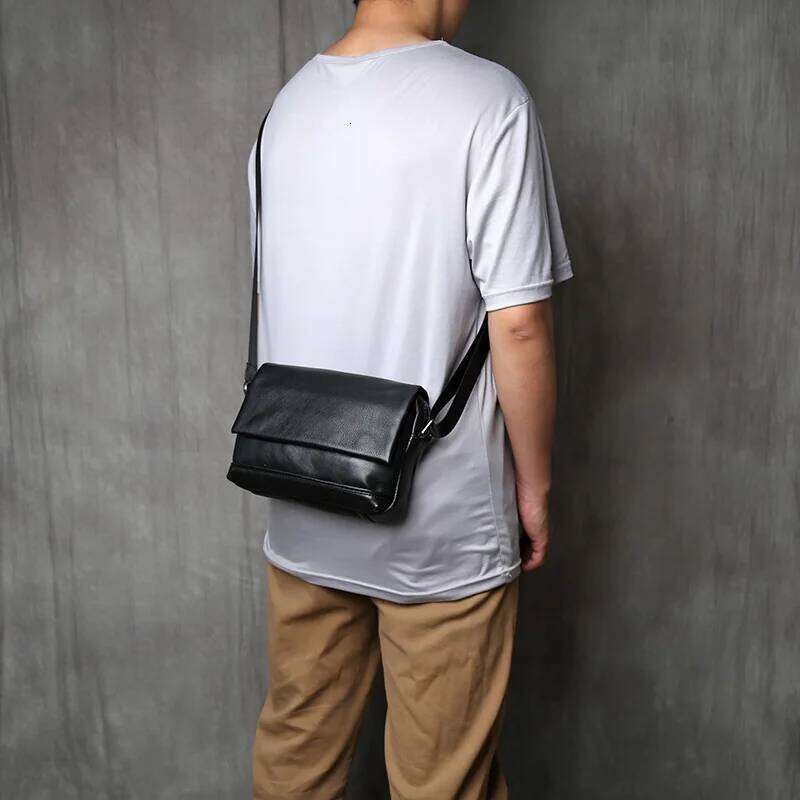 NZPJ Men's Genuine Top Layer Cowhide Leather Shoulder Bag Casual Messenger Mini Backpack Fashion Trend For 8-Inch iPad